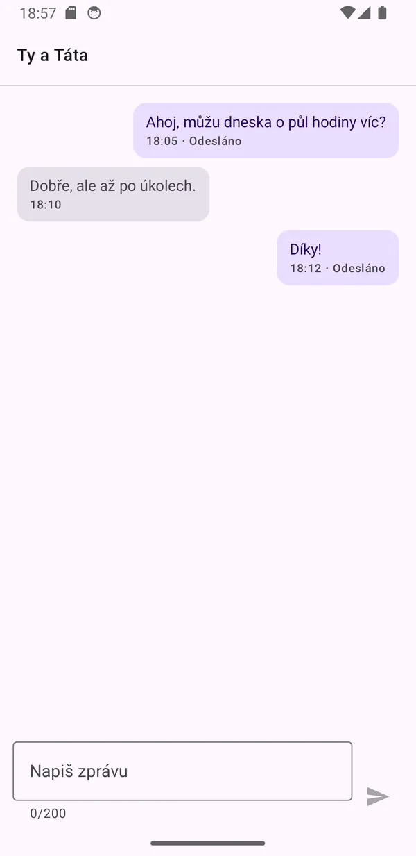 Chat mezi dítětem a rodičem na dětském telefonu