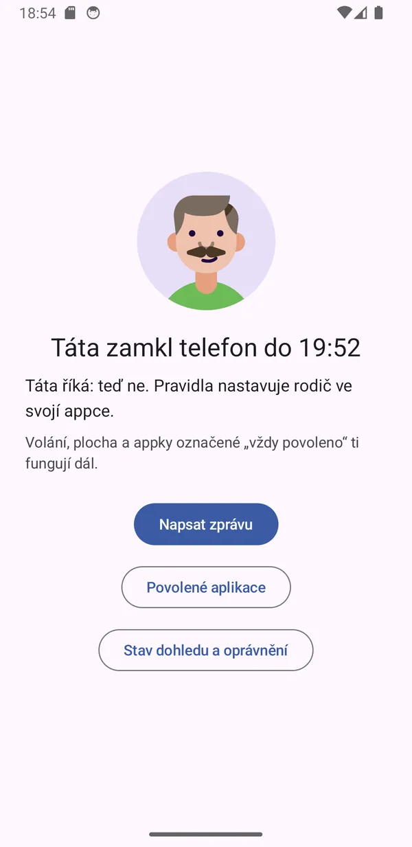 Domovská obrazovka dítěte během večerky