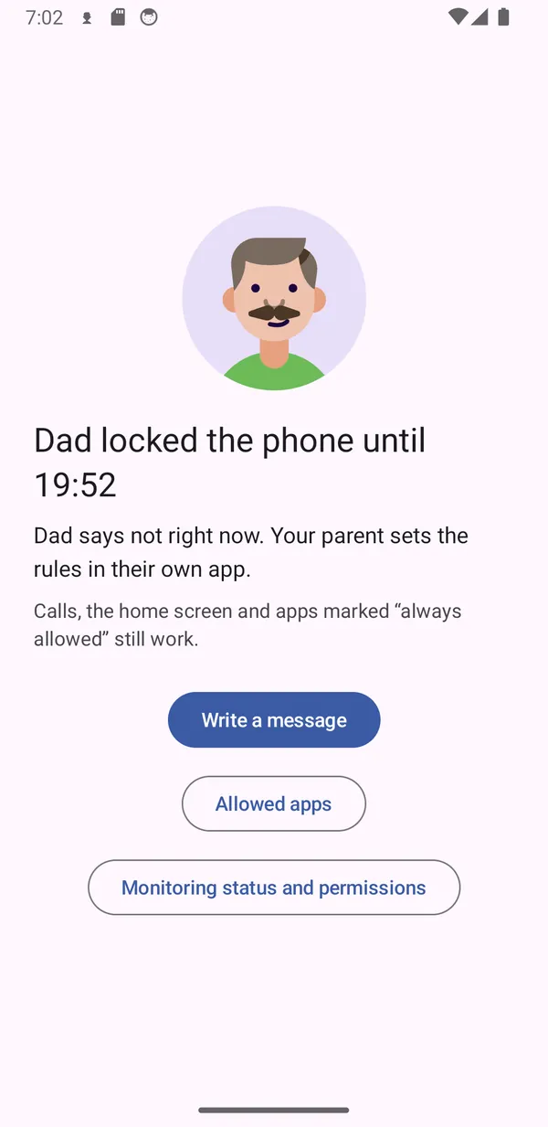The child's home screen during curfew