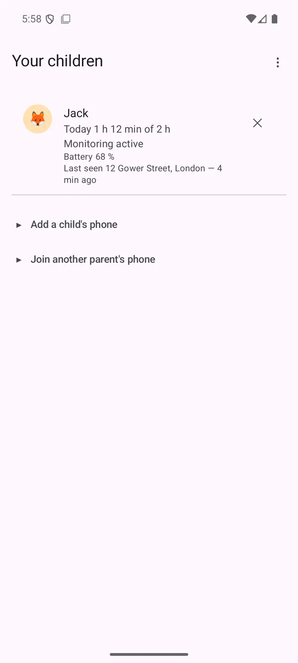 Parent dashboard